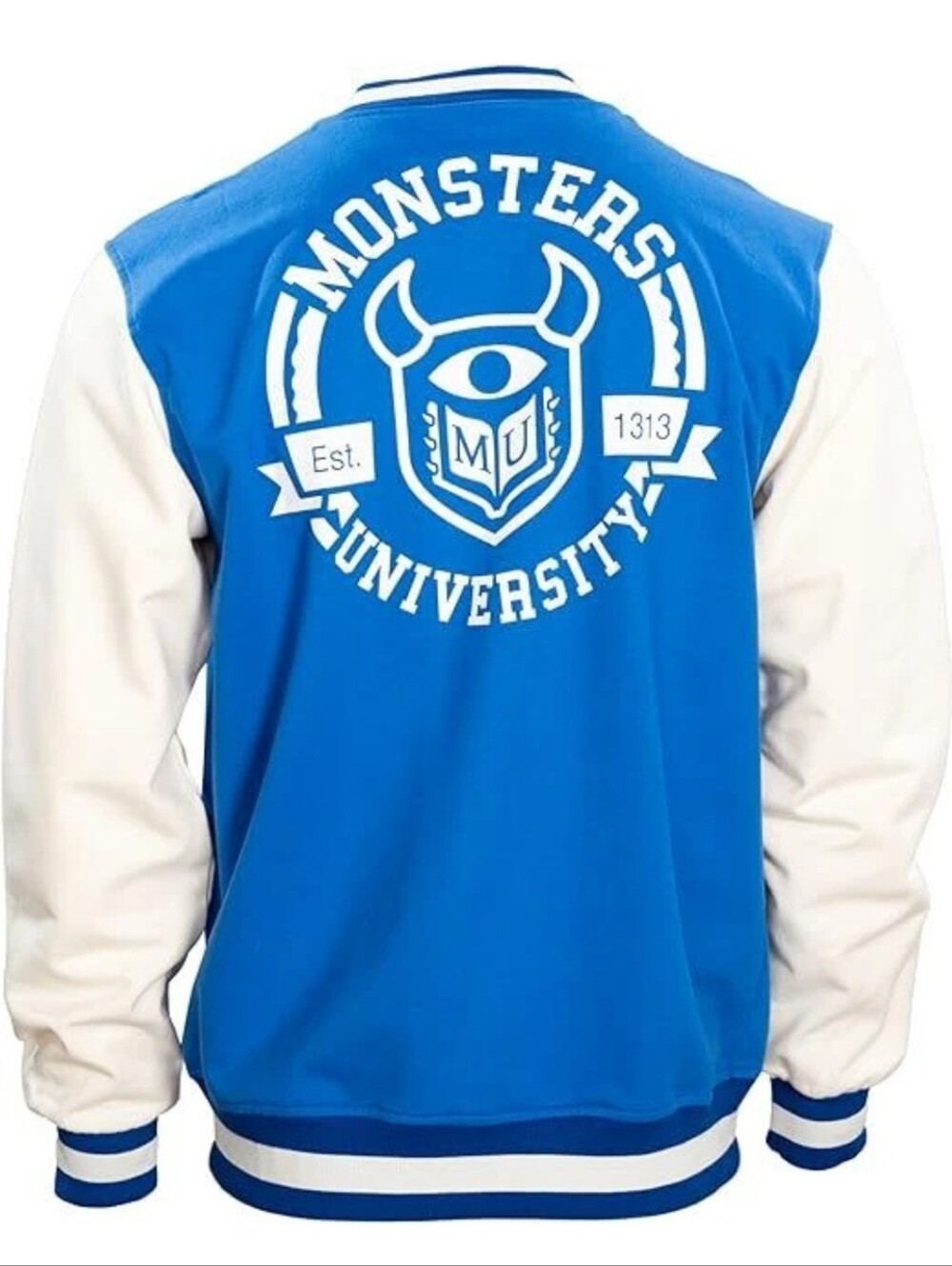 Disney Monster Inc University Blue Hooded Jacket Light Gray Sleeves Mens Small